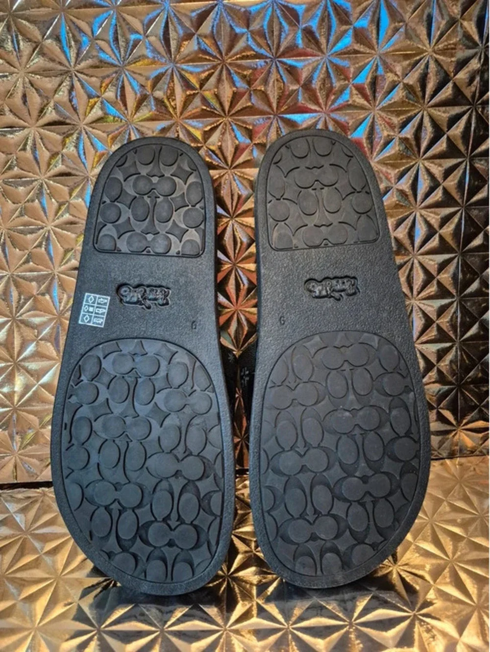 Coach Women's Black Slides Size 9 with Snowflake Design